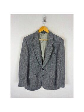 Harris Tweed Grey Herringbone Wool Blazer Mens 42 Reg Scottish Moores